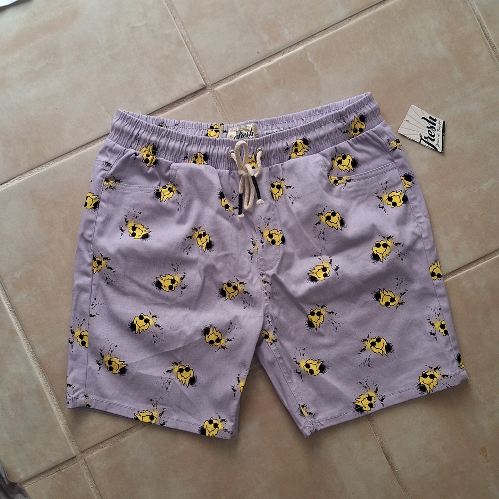 Stylish Purple Swim Shorts with Yellow Floral Print